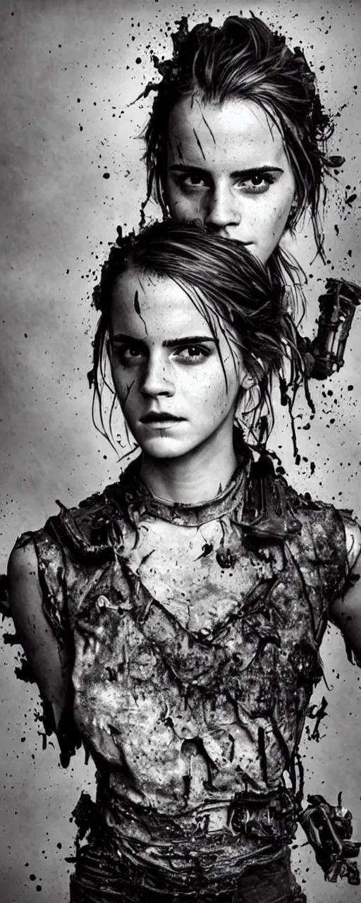 Image similar to Emma Watson closeup tired fighting yelling warface face fractal armour twinned conjoined sisters action poses dishevelled photorealistic portrait grimy sweating wet face dirty t-shirt and torn jeans in broken biomechanical fractal armour abandoned exploding sci-fi gas station, dark and dim atmospheric smog trending on artstation 8k matte painting, dramatic lighting, dramatic shadows professional photograph by Irving Penn あぶみずりの川 あげまき あげまきのかん あごのおべんり あいびき 相田かなもの あか あこだなりばち アート あさ あさの葉ぐさり あせ流しのあなちょきんちょつがいちょつがいくぎD だくあくまだいしゃぐちだいみょうだんがえどどど丸Eえぼしえぼしなりばち江戸江川えみめん越中棒越中ハイダテ越中じころええちゅうすねあて越中ずなりばちF吹返しふくべふくりんふせぐみふすべがわGがしらがたり現代月山じころ御舞道 御所山群馬軍船 グルは具足具足 御用Hハチ ハチガネ八幡座 ヒモハチつけの板 ハイダテハクハツメン ハナハナガミブクロハンボハプリハライダテダイ ハラマキハリカケ ハリカケバチヒロ ソデ ヒシ ヌイ ヒシ ヌイ ノ イタ ヒシ ヌイ ドウ ヒシ トウジ ヒシ トジ ドウ ヒシ トジ ホトケ ドウ ヒタイ アテ ヒツ ホアテ ホドク ハイダテ 本 伊予 印 本こざね ほしほしばち