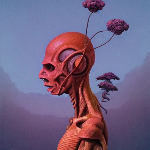 Prompt: a dystopian 3 5 mm 1 9 8 0 s portrait of a p - alien!!! natural lighting art dawn. highly detailed. colourful. moody. artstation, 4 k, by gerald brom zdzisław beksinski, and ansel adams and studio ghibli, horror, lots of sakura flowers, lovely