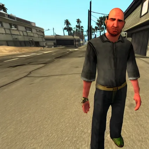 Image similar to todd Howard in GTA San Andreas style game