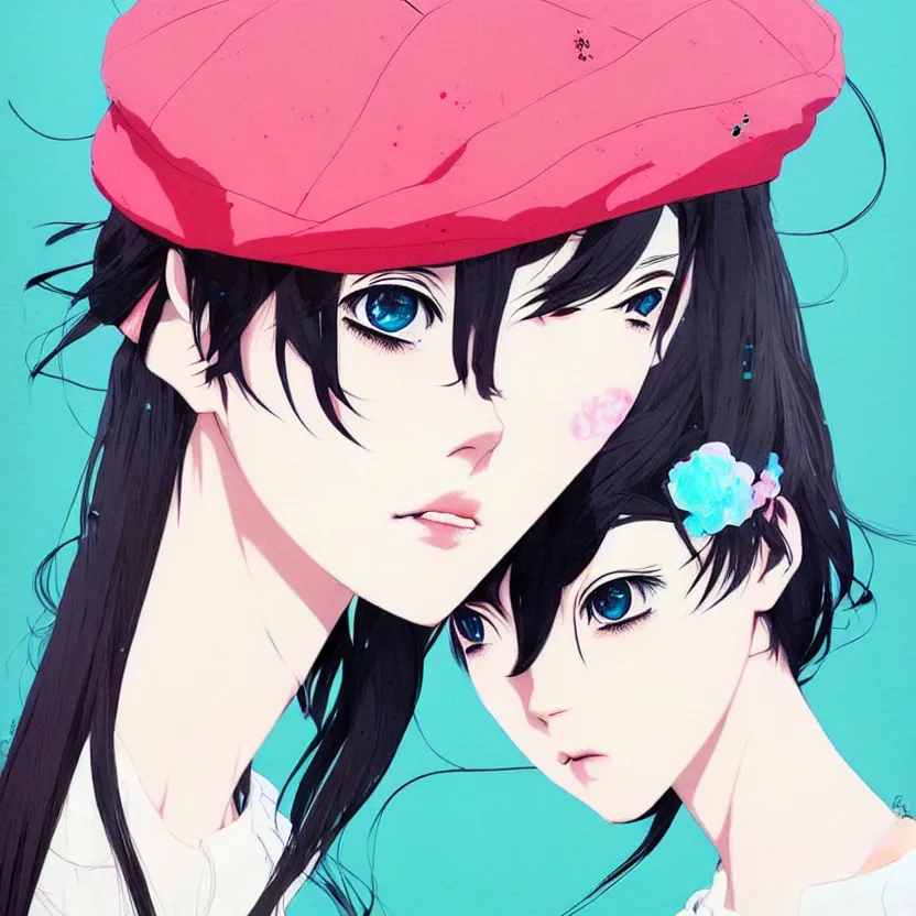 Image similar to girl wearing a beret, very anime!!! anime!! intricate details, aesthetically pleasing pastel colors, art by conrad roset and ilya kuvshinov