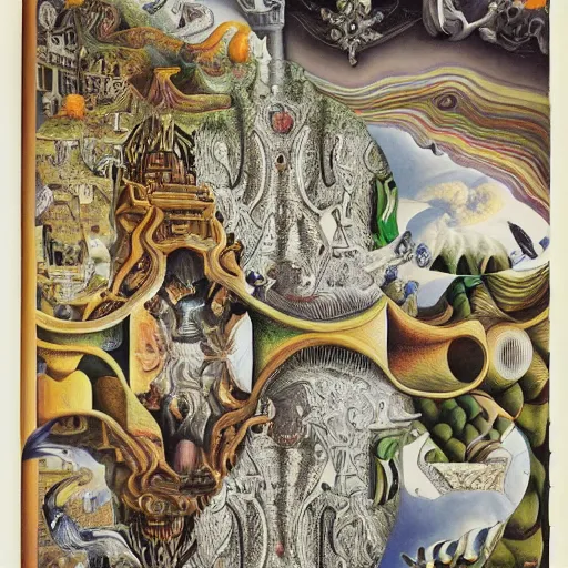 Prompt: a highly detailed intricate painting by Jackson Pollack and Bosch and Dali and MC Escher