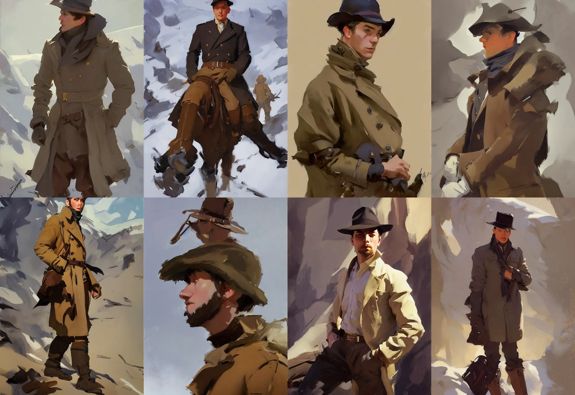 Prompt: portrait of russian model men jodhpurs winter traveler greg manchess painting by sargent and leyendecker, studio ghibli, fantasy, medium shot, asymmetrical, intricate, elegant, matte painting, illustration, hearthstone, by greg rutkowski, by greg tocchini, by james gilleard, by joe fenton