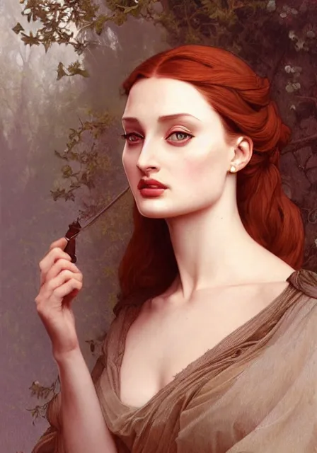 Image similar to sansa angeline jolie, intricate, elegant, highly detailed, digital painting, artstation, concept art, smooth, sharp focus, illustration, art by artgerm and greg rutkowski and alphonse mucha and william - adolphe bouguereau