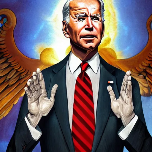 Image similar to a church mural depicting joe biden as a god, 4 k, highly detailed, painted by michelangelo