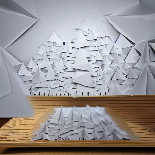 Image similar to origami forest in white paper, 3 d render, ultra - detailed, on white background, studio shot