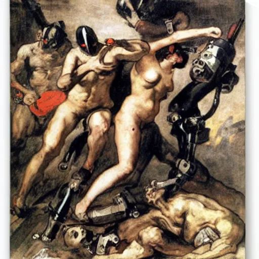 Prompt: cyborgs by eugene delacroix