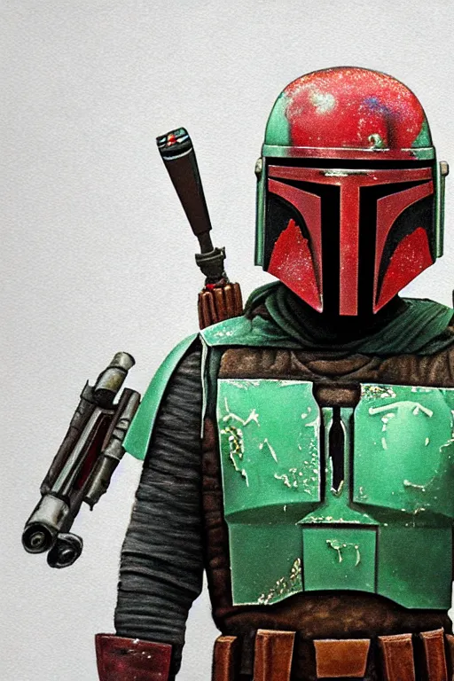 Image similar to portrait of boba fett from star wars, highly detailed, centered, solid color background, digital painting