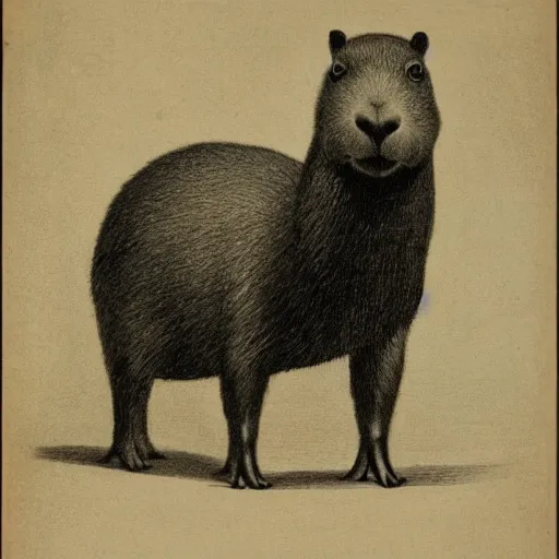 Image similar to capybara in a tuxedo, dark, high detail, dramatic light, drawing gustave dore