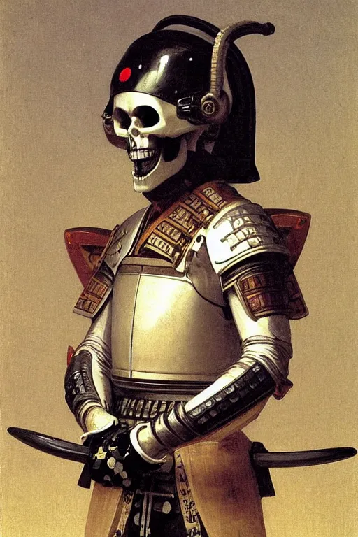 Image similar to portrait of a skull man samurai astronaut in samurai helmets an ancient human species, single person, by bouguereau