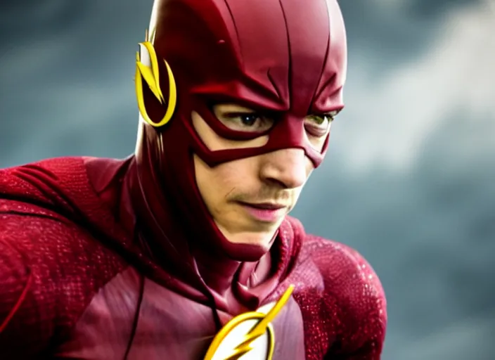 Image similar to film still of grant gustin as the flash in the new justice league!!! movie!!!, 4 k