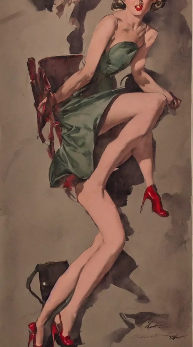 Prompt: a portrait full body pin up post war dressing a military unioform,with, water color, Gil Elvgren style