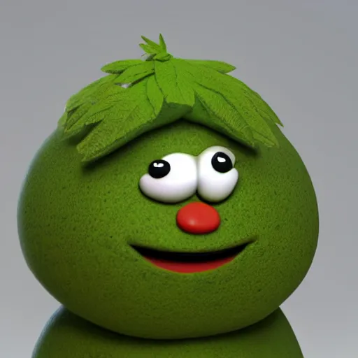 Image similar to octane render of cartoon cannabis character snowball