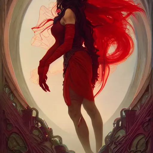 Image similar to beautiful Marie Avgeropoulos as Red Queen, Blodreina, sci-fi, closeup, D&D, fantasy, intricate, elegant, highly detailed, digital painting, artstation, concept art, matte, sharp focus, illustration, art by Artgerm and Greg Rutkowski and Alphonse Mucha