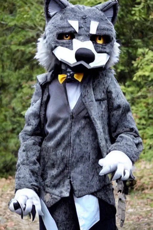 Image similar to an anthropomorphic wolf, fursuit!!!!, cosplay