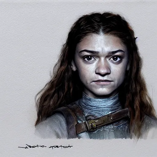 Image similar to portrait of zendaya as arya stark, by jean - baptiste monge