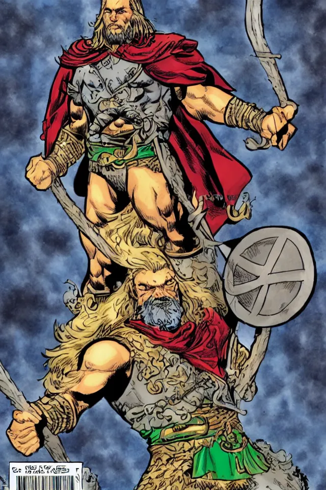 Image similar to a viking superhero in the style of alan davis