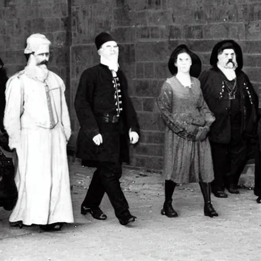 Prompt: historical figures walking in line in order of significance in history