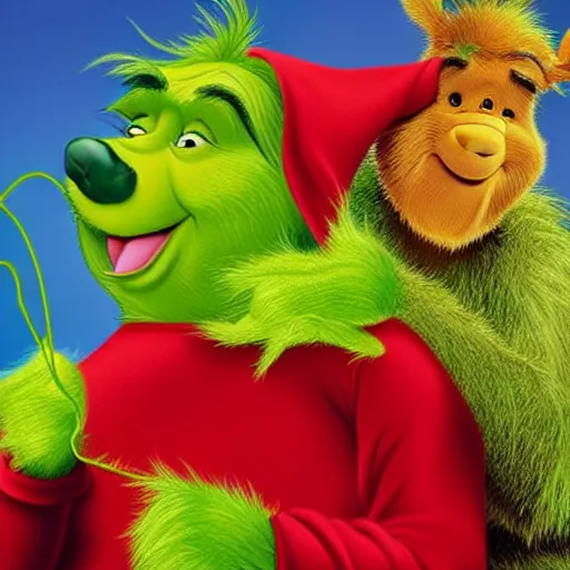 Image similar to winnie the pooh as the grinch, winnie the pooh cast as the grinch