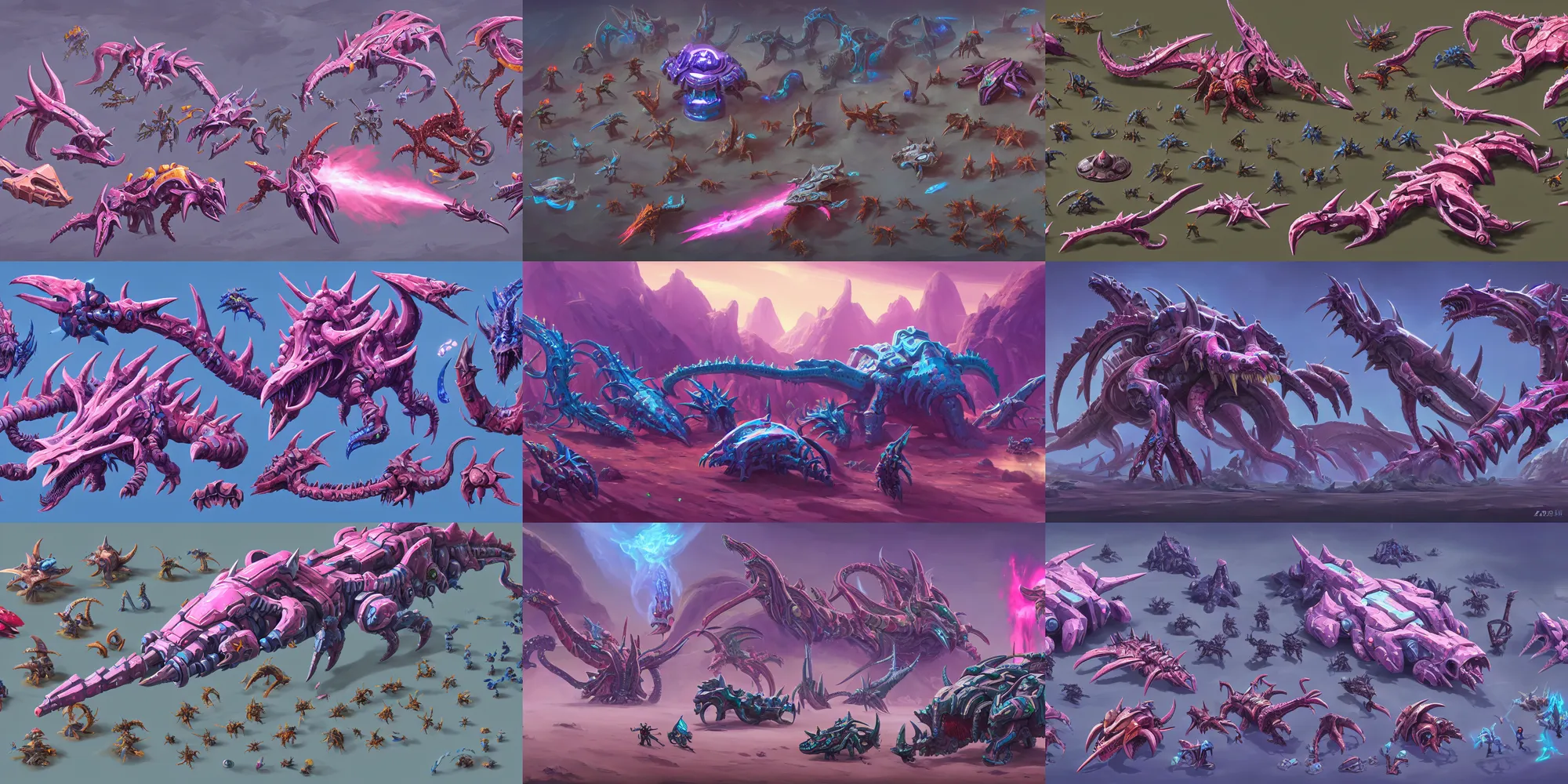 Prompt: game asset of starship and vehicles infuse with zerg hydralisk, in gouache detailed paintings, props, stylized, 2 d sprites, kitbash, arcane, overwatch, blue and pink color scheme, 8 k, close up