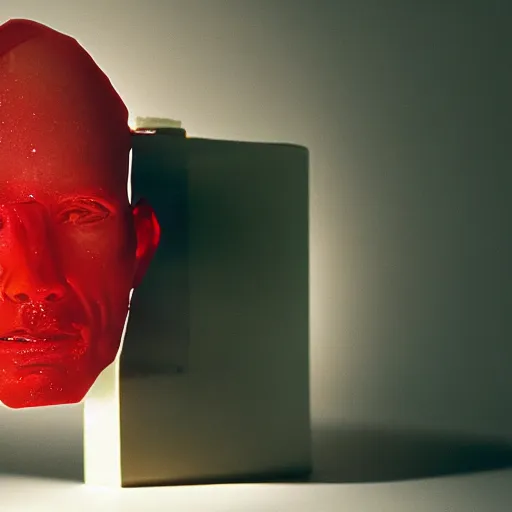 Image similar to A translucent sculpted ruby, representing Ed Harris, studio lighting, F 1.4 Kodak Portra