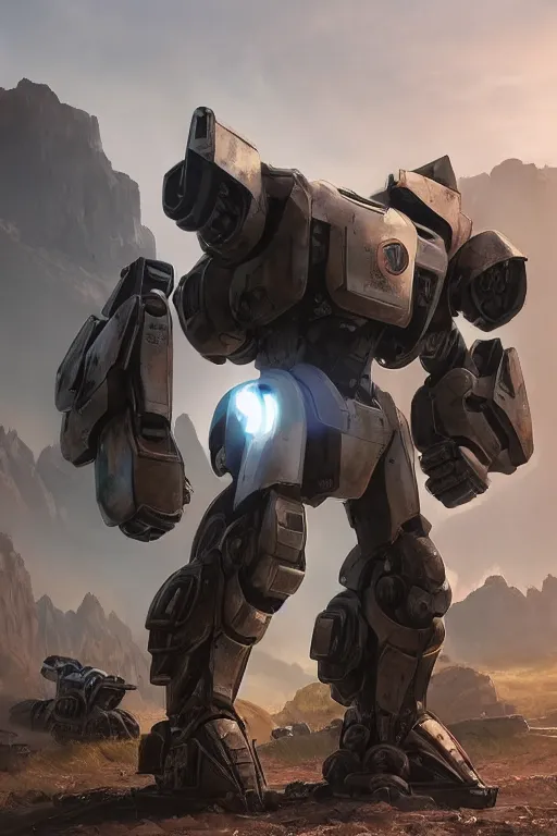 Image similar to mechwarrior 5 : mercenaries mech megaman transformer robot boss tank engine game octane render, 4 k, hd 2 0 2 2 3 d cgi rtx hdr style chrome reflexion glow fanart, global illumination ray tracing hdr fanart arstation by ian pesty by jesper ejsing pixar and disney unreal zbrush central hardmesh