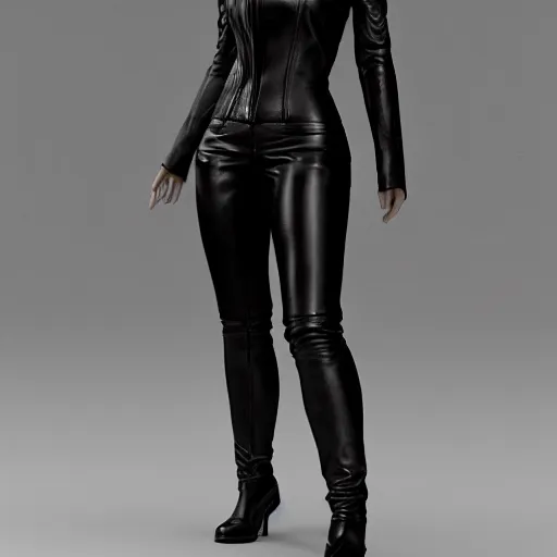 Prompt: a full body portrait of a female wearing a skintight leather jacket, trending on artstation, artstationhd, artstationhq, full body shot, cycles render, octane render, unreal engine, vray, artwork by tooth wu and wlop and beeple and greg rutkowski