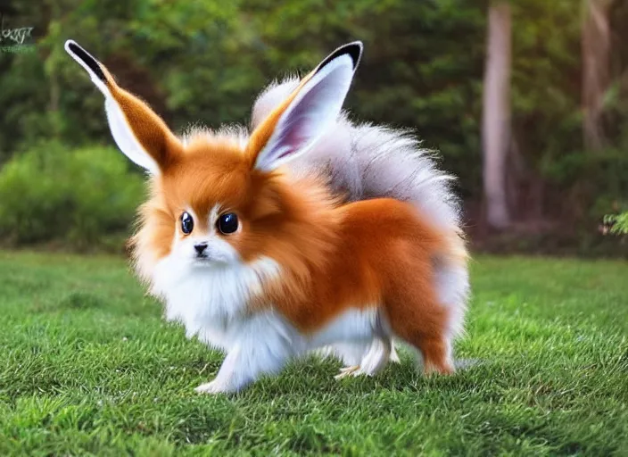 Image similar to real life pokemon eevee, adorable, fluffly, ultra realistic, golden hour, sharp focus