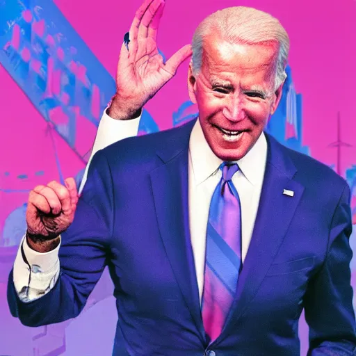 Prompt: vaporwave jungle city joe biden