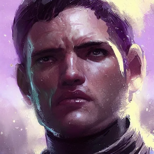 Image similar to portrait of a man by greg rutkowski, a soldier of the galactic dominion, wearing a purple colored tactical gear, star wars expanded universe, highly detailed portrait, digital painting, artstation, concept art, smooth, sharp foccus ilustration, artstation hq