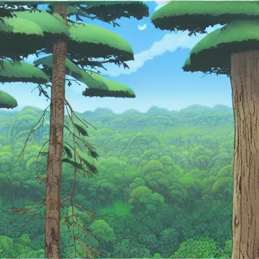 Prompt: forest lanscape panorama by ghibli pixar gouache in traditional shinkai style