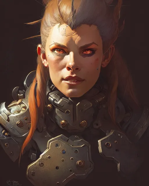 Image similar to brigitte from overwatch, character portrait, concept art, intricate details, highly detailed by greg rutkowski, michael whelan and gustave dore