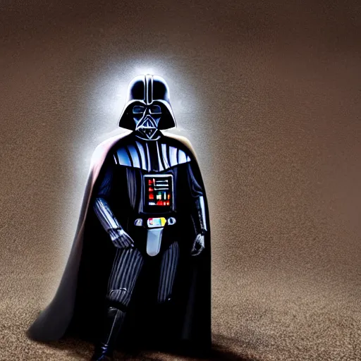 Prompt: darth vader panicing in a pit of sand