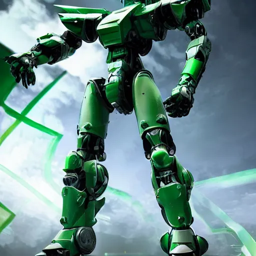 Image similar to saudi futuristic warrior mecha, green and white , full body mecha suit, epic urban battle from space, Murata Yasushi Nirasawa Style, beautiful aesthetic, photorealistic, volumetric lighting, hyperrealistic, octane render, HDR, Production IG Studios, marvel comics