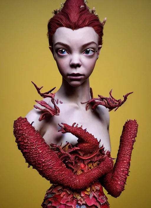 Prompt: hyper detailed 3d render like a Oil painting - very coherent Concrete displacement mapped profile (a beautiful fae princess protective playful expressive from dark crystal that looks like Anya Taylor-Joy) seen red carpet photoshoot in UVIVF posing in scaly dress to Eat of the Strangling network of yellowcake aerochrome and milky Fruit and His delicate Hands hold of gossamer polyp blossoms bring iridescent fungal flowers whose spores black the foolish stars by Jacek Yerka, Ilya Kuvshinov, Mariusz Lewandowski, Houdini algorithmic generative render, golen ratio, Abstract brush strokes, Masterpiece, Victor Nizovtsev and James Gilleard, Zdzislaw Beksinski, Tom Whalen, Mark Ryden, Wolfgang Lettl, hints of Yayoi Kasuma and Dr. Seuss, Grant Wood, octane render, 8k