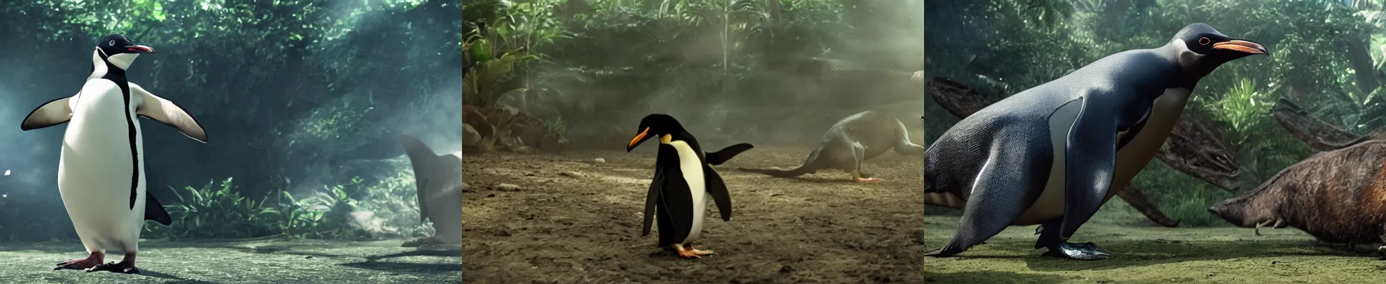 Prompt: !dream a still of Penguin in jurassic world, cinematic shot, cinematic lighting, 4k HD