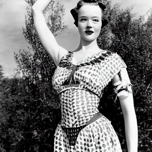 Image similar to a vintage 1 9 4 0 s kodachrome photograph of a avent - gard fashion haute couture collection swimming outfit ensemble inspired by the norse god, freyja.