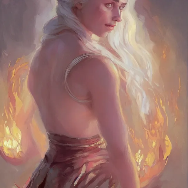 Image similar to daenerys targaryen as a firebender, portrait, elegant, intricate, digital painting, artstation, concept art, smooth, sharp focus, illustration, art by konstantin korovin and daniel f. gerhartz and john howe