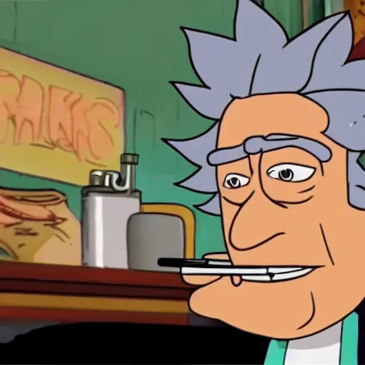 Prompt: rick sanchez smoking