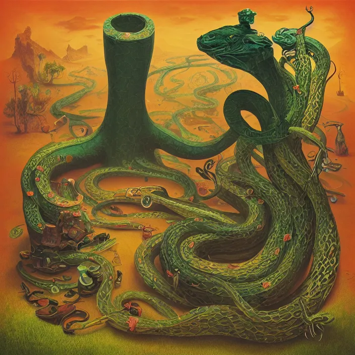 Image similar to album cover for the Johnny Cash and Snake Oil colab record. Snake oil, quackery, folk medicine, scamming, beautiful album cover with no text, album art by Gediminas Pranckevicius, snake oil