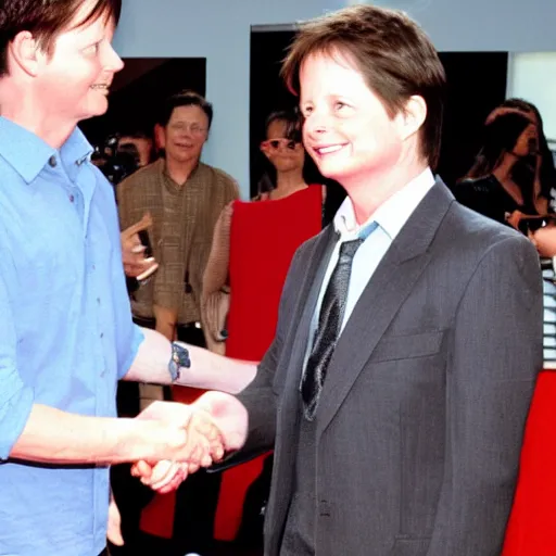 Image similar to Michael J. Fox shakes hands with Michael J. Fox