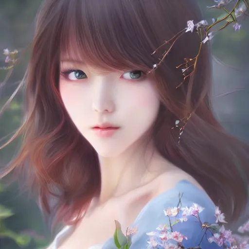 Image similar to realistic beautiful gorgeous natural cute fantasy japanese girl art drawn full HD 4K highest quality in artstyle by professional artists WLOP, Taejune Kim, yan gisuka, JeonSeok Lee, artgerm, Ross draws, Zeronis, Chengwei Pan on Artstation