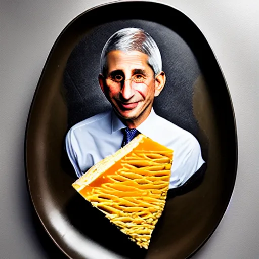 Image similar to uhd photorealistic anthony fauci made of various cheeses. photo by annie leibowitz