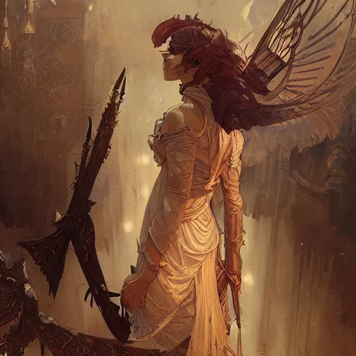 Image similar to Seraphim, D&D, fantasy, intricate, cinematic lighting, highly detailed, digital painting, artstation, concept art, smooth, sharp focus, illustration, art by Akihiko Yoshida, Greg Rutkowski and Alphonse Mucha