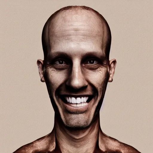 Prompt: man with a smile, half of the head is decomposing, digital art