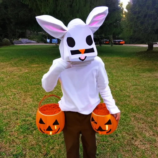 Prompt: minecraft steve cosplaying as a bunny for halloween