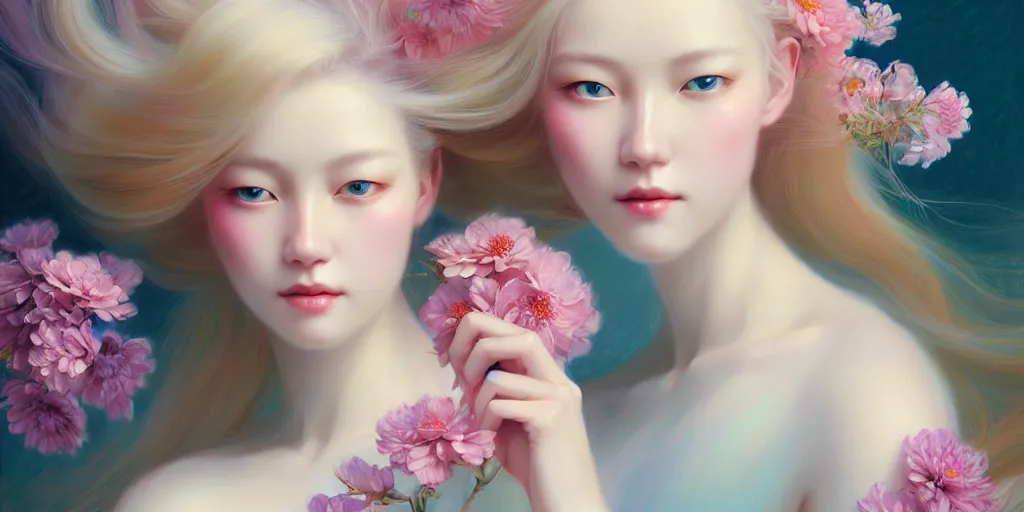 Image similar to breathtaking detailed concept art painting pastel colours pattern of deadly sin pride beauty blonde girls faces amalgamation flowers, windy, by hsiao - ron cheng, volegov, john james audubon, bizarre compositions, pastel colours, exquisite detail, 8 k