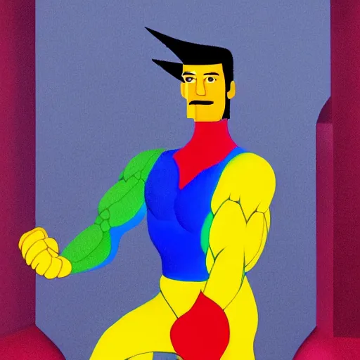 Prompt: ultra realistic portrait of captain planet in a studio, ultra detailed, under blue, red and yellow cinematic lighting, salvador dali, cartoon, monument valley, escher