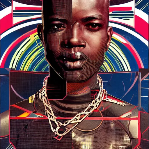 Image similar to portrait of a african male android, by MARVEL comics and Sandra Chevrier