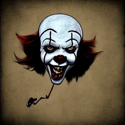 Image similar to grunge drawing of a happy pennywise in the style of the grudge | horror themed | loony toons style