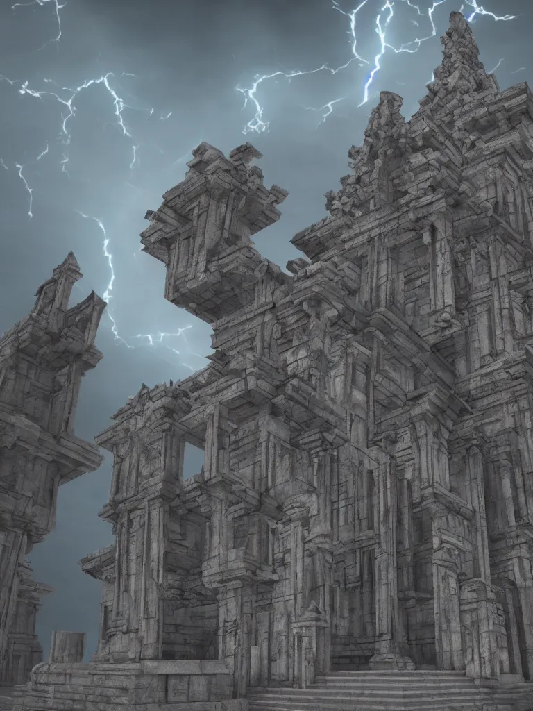 Prompt: High quality render of temple of sorrows, 8K, symmetry, volumetric lightning